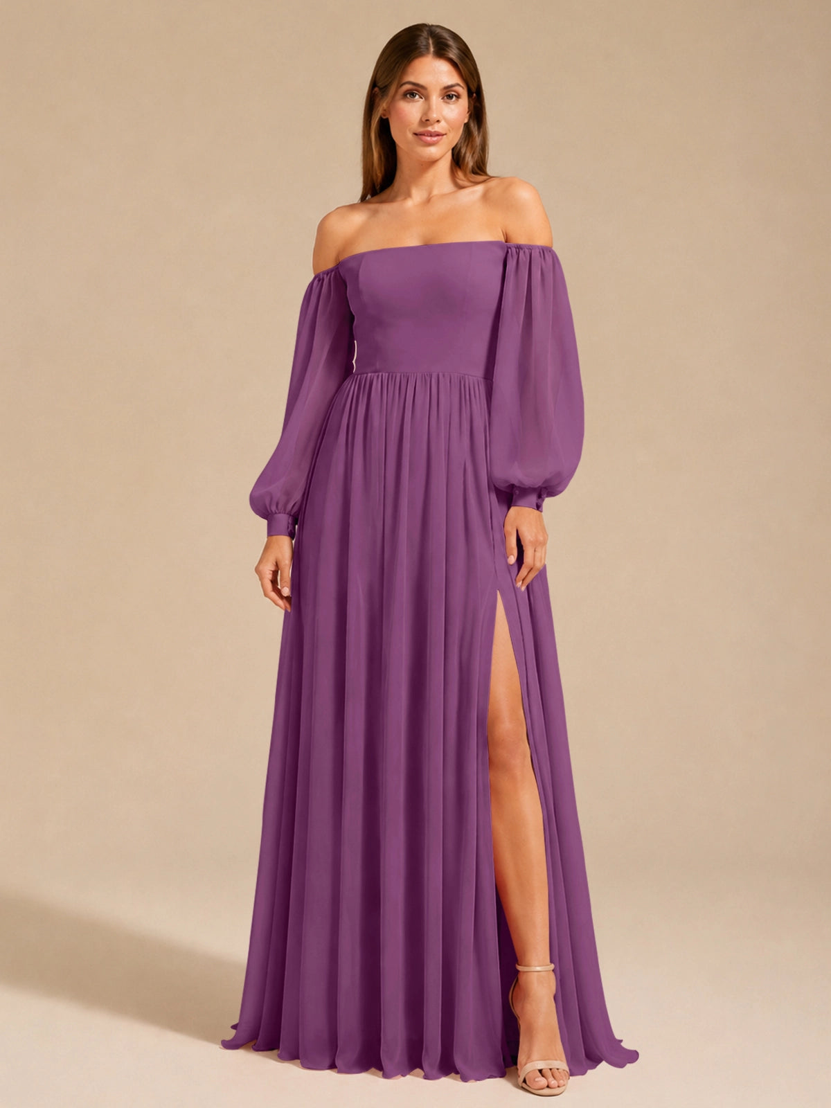 A-line Bridesmaid Dress with Long Bishop Sleeves 