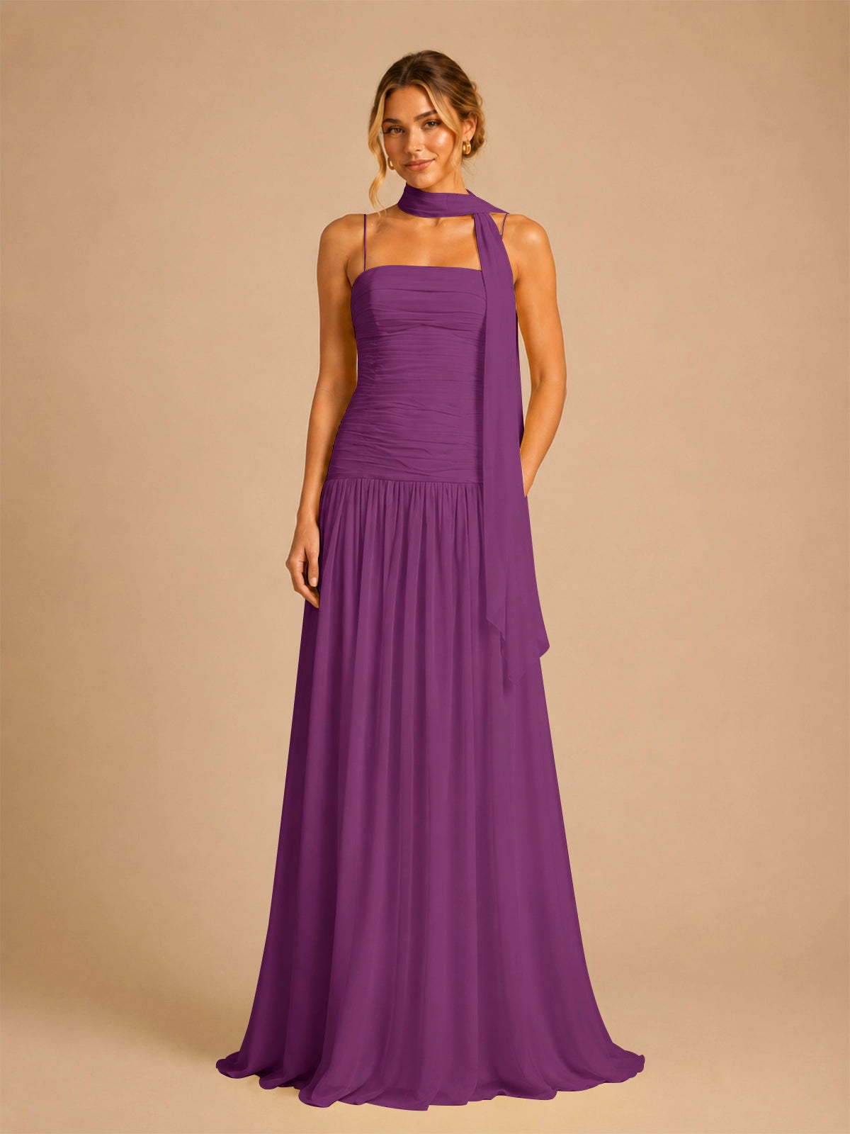Chiffon Bridesmaid Dress with Scarf Detail 