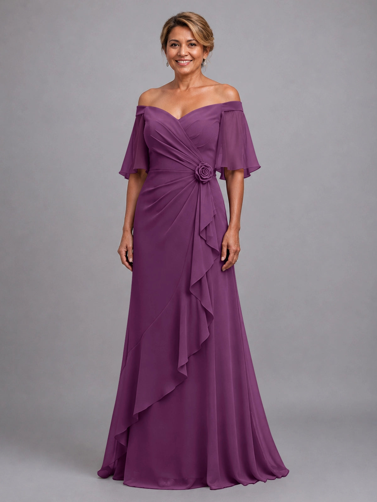 Chiffon Mother of the Bride Dress with 3D Rosette 