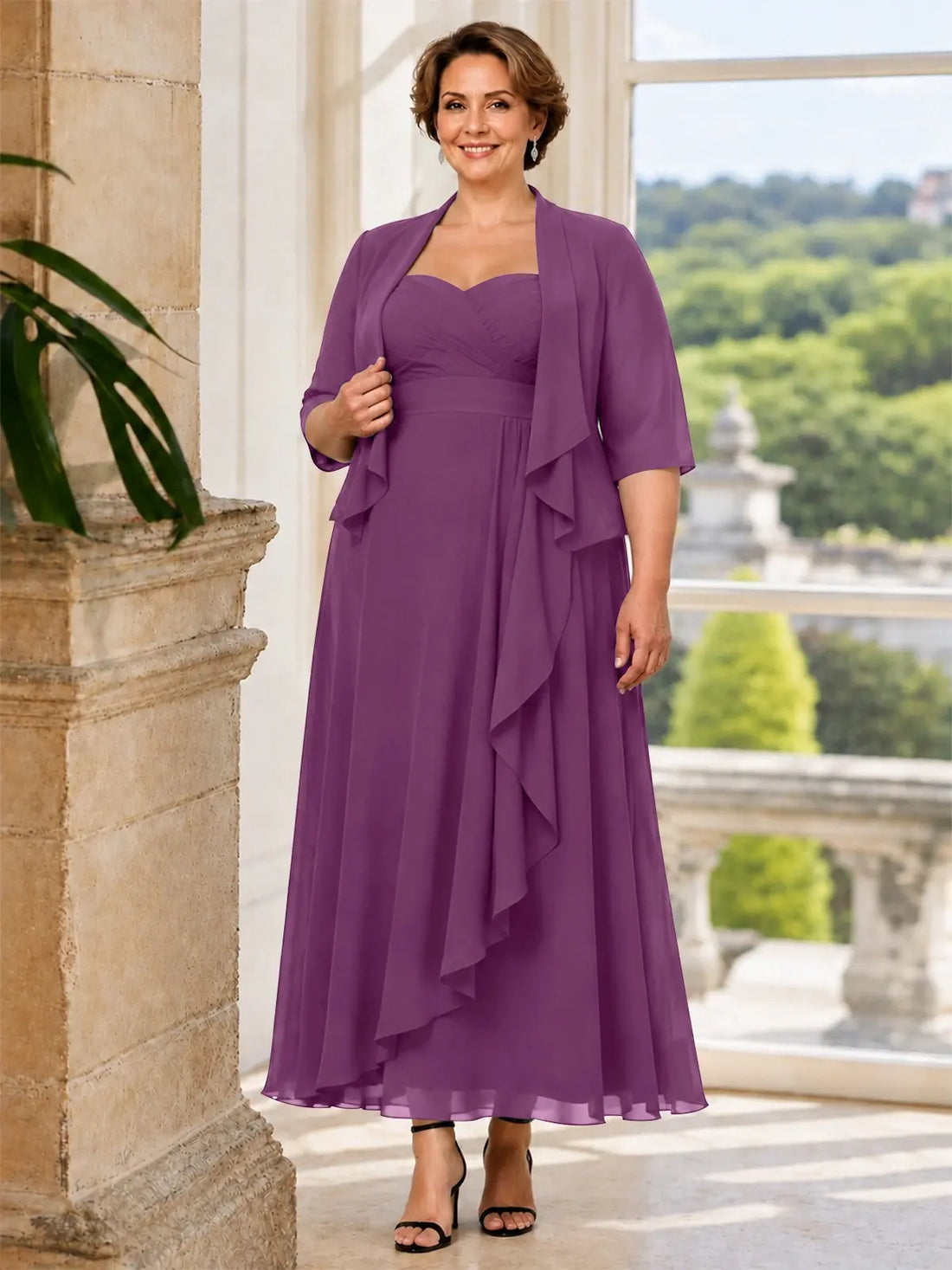 Two-piece Mother of the Bride Dress with Ruffle Design-Plus Size 