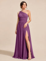 Chiffon Bridesmaid Dress with One-Shoulder Neckline 