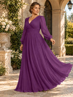 Chiffon Mother of the Bride Dress with Long Sleeves-Plus Size 