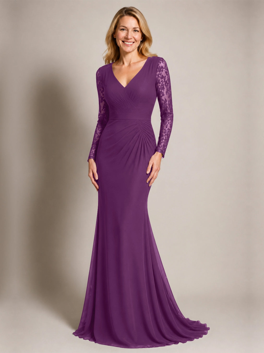 Mermaid Mother of the Bride Dress with Long Lace Sleeves 
