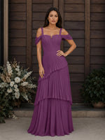 Chiffon Bridesmaid Dress with Cold-Shoulder 