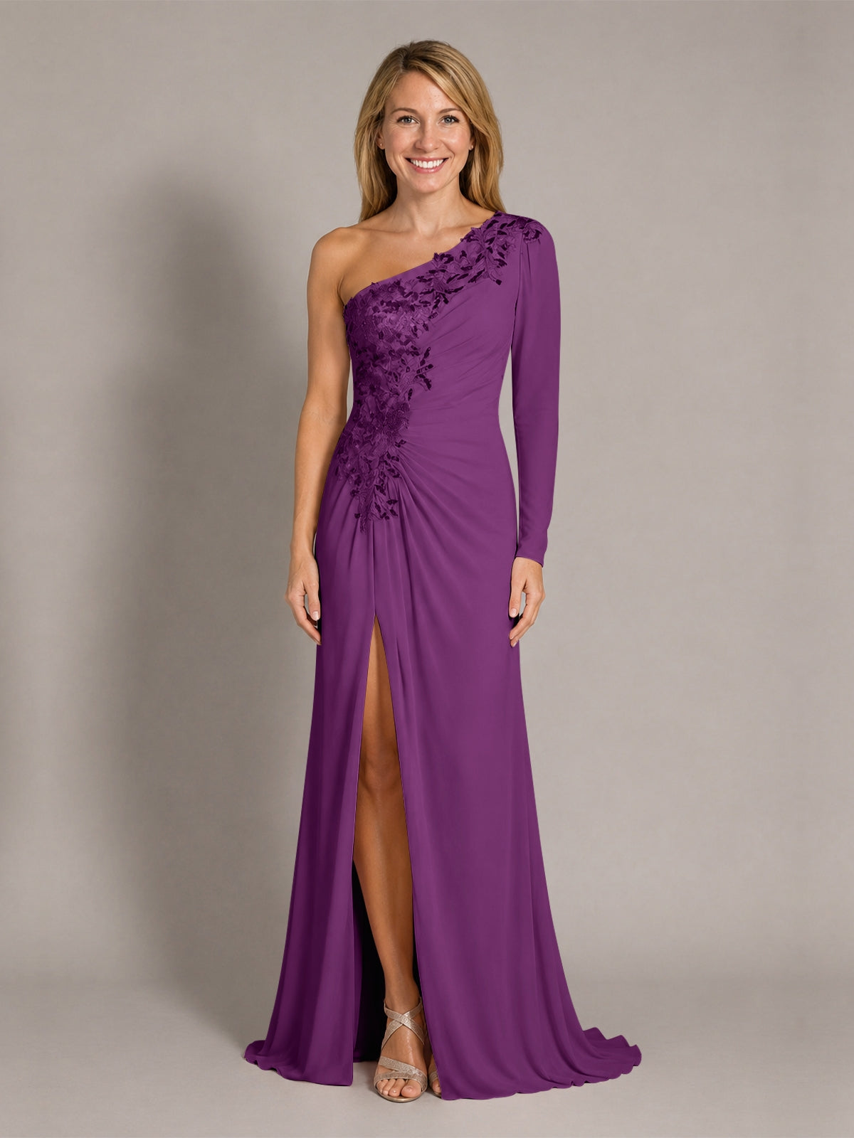 One-Shoulder Mother of the Bride Dress with Appliques