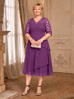A-line Mother of the Bride Dress with Lace Sleeves-Plus Size 