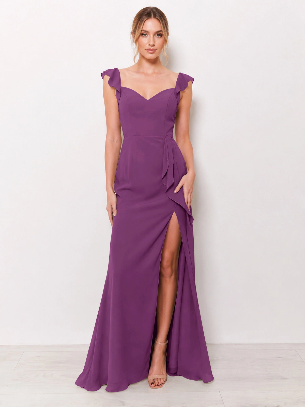 Chiffon Bridesmaid Dress with Ruffle Straps 