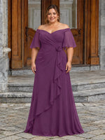 Chiffon Mother of the Bride Dress with 3D Rosette-Plus Size 