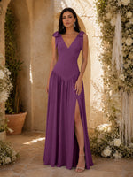 Chiffon Bridesmaid Dress with Bow-Tie Straps 