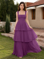 Chiffon Bridesmaid Dress with Tiered Design 