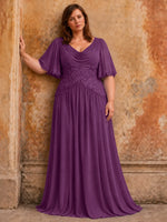 Cowl Neck Mother of the Bride Dress with Applique-Plus Size 