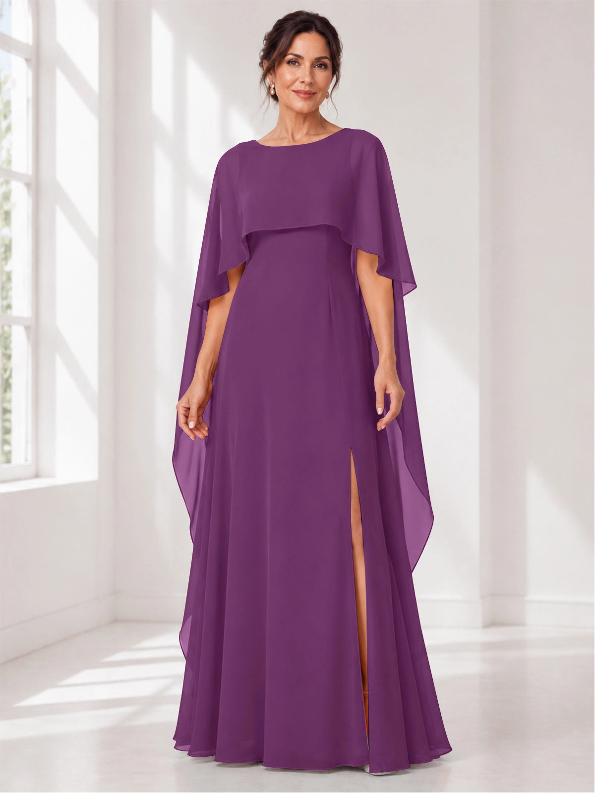 Chiffon Mother of the Bride Dress with Cape Overlay 
