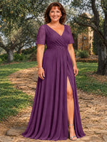 Surplice Neckline Mother of the Bride Dress with Slit-Plus Size 