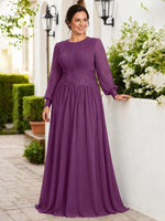 Chiffon Mother of the Bride Dress with Jewel Neckline-Plus Size 