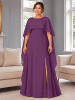 Chiffon Mother of the Bride Dress with Cape Overlay-Plus Size 
