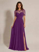 Lace Mother of the Bride Dress with Illusion Neckline 