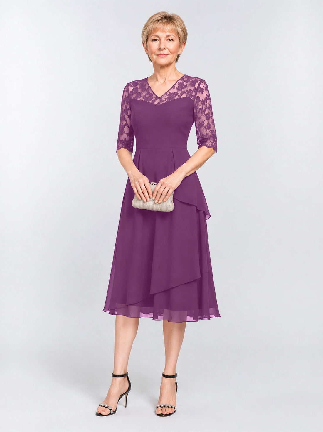 A-line Mother of the Bride Dress with Lace Sleeves 