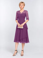 A-line Mother of the Bride Dress with Lace Sleeves 