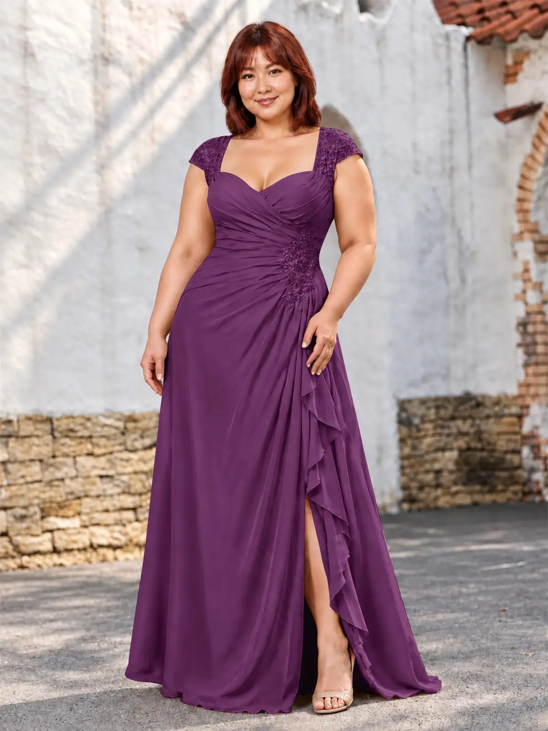 Chiffon Mother of the Bride Dress with Lace Appliques-Plus Size 