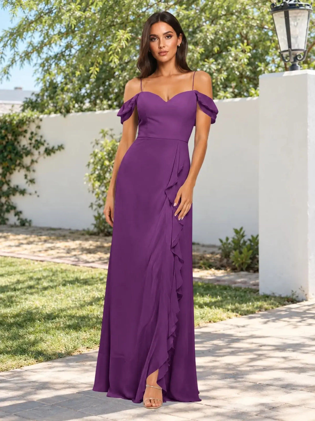 Sweetheart Neckline Bridesmaid Dress with Ruffled Details