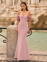 Off-the-Shoulder Prom Dress with 3D Floral Straps 
