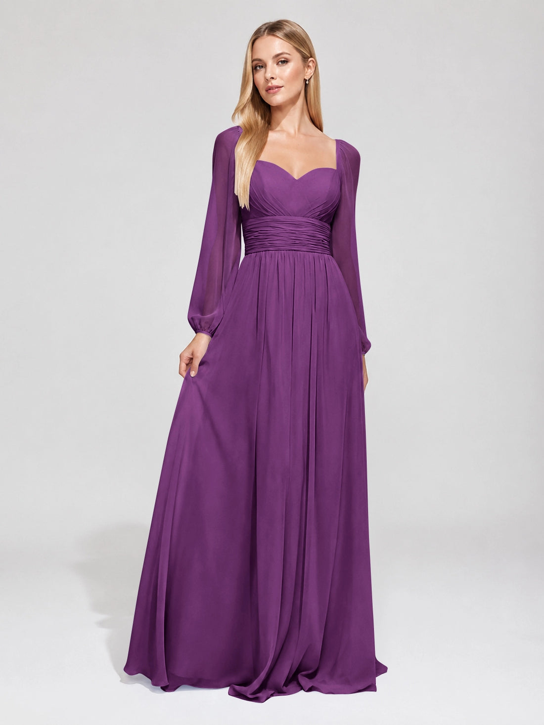 Elegant A-line Bridesmaid Dress with Long Sleeves