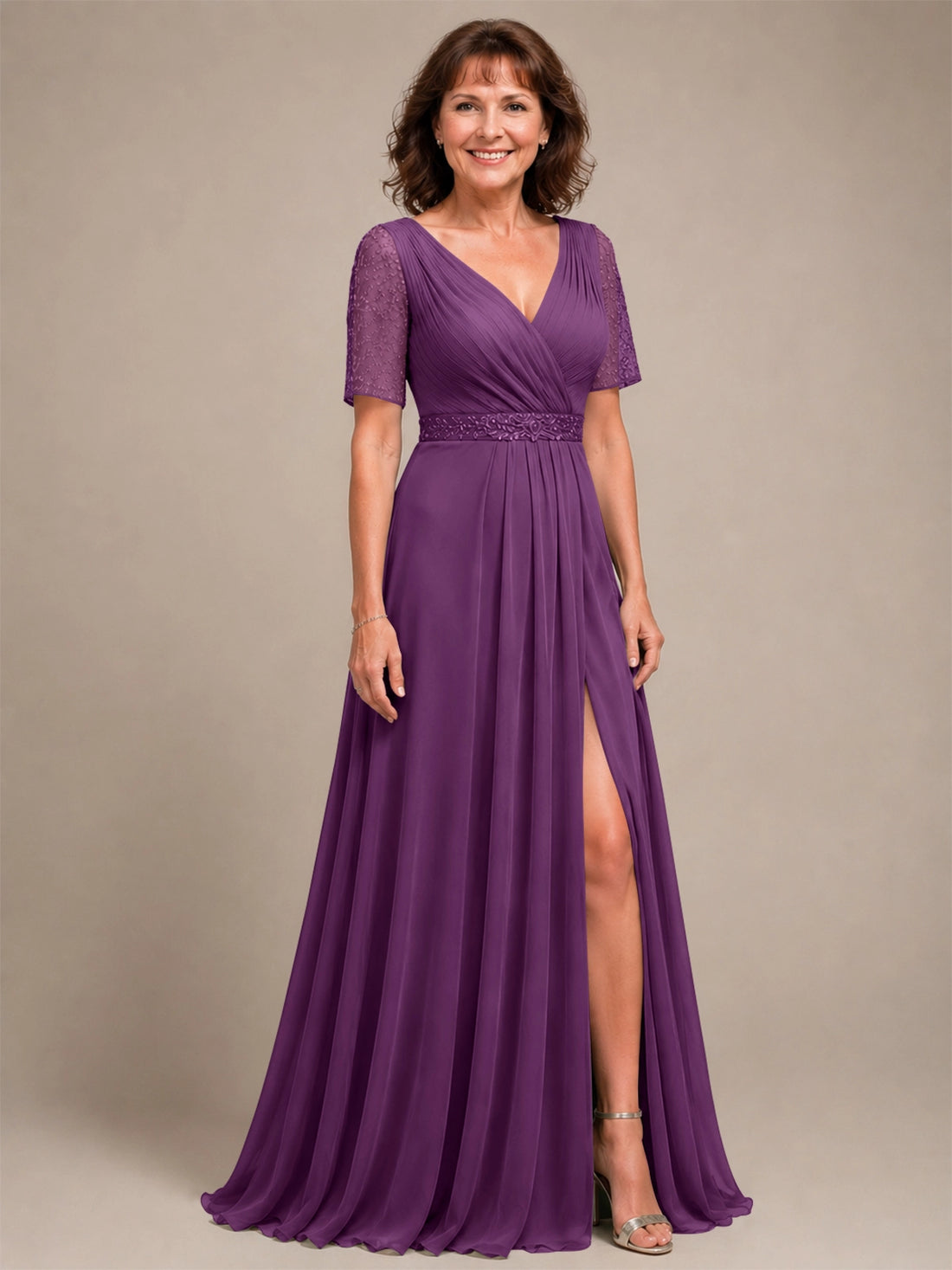 Surplice Neckline Mother of the Bride Dress with Slit 