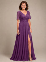 Surplice Neckline Mother of the Bride Dress with Slit 