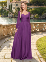 Elegant A-line Bridesmaid Dress with Long Sleeves