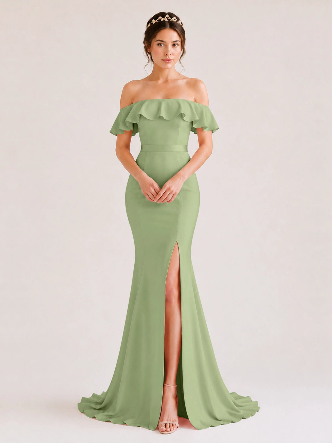 Mermaid Bridesmaid Dress with Ruffle Design 