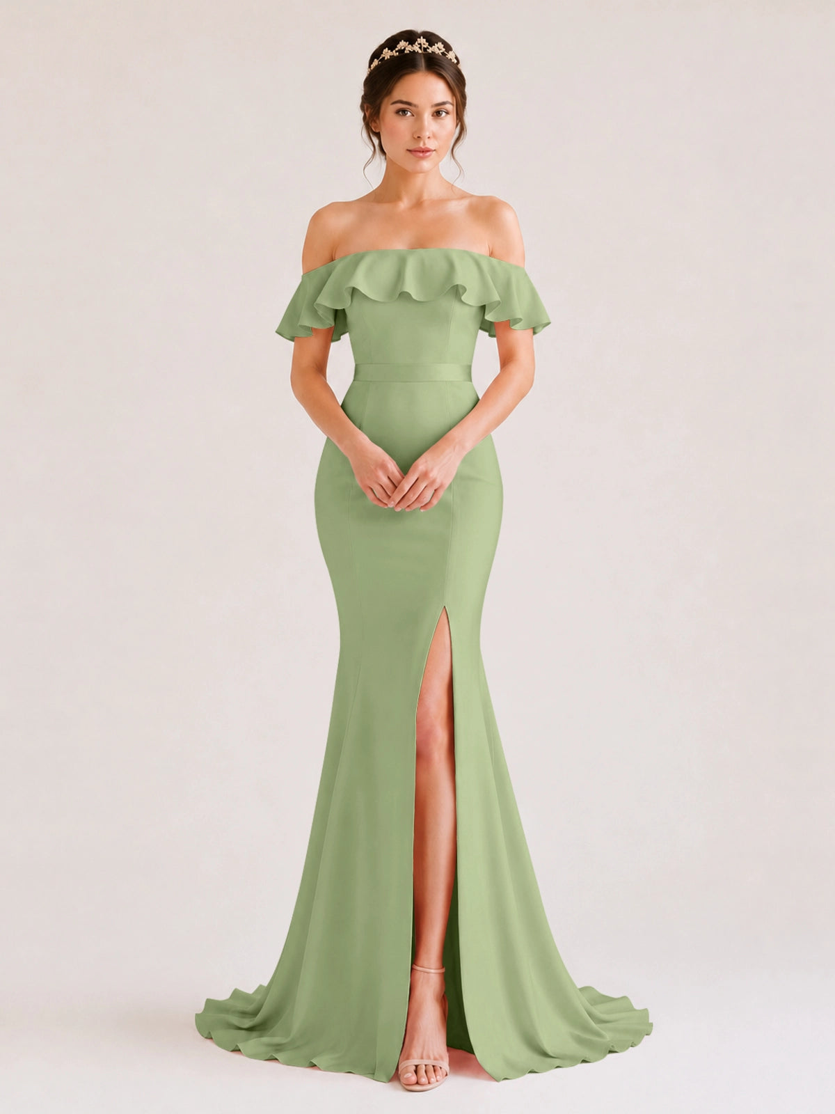 Mermaid Bridesmaid Dress with Ruffle Design 