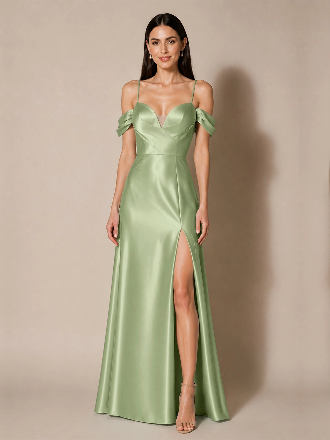 Silk-like Bridesmaid Dress with Cold Neckline 