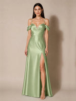 Silk-like Bridesmaid Dress with Cold Neckline 