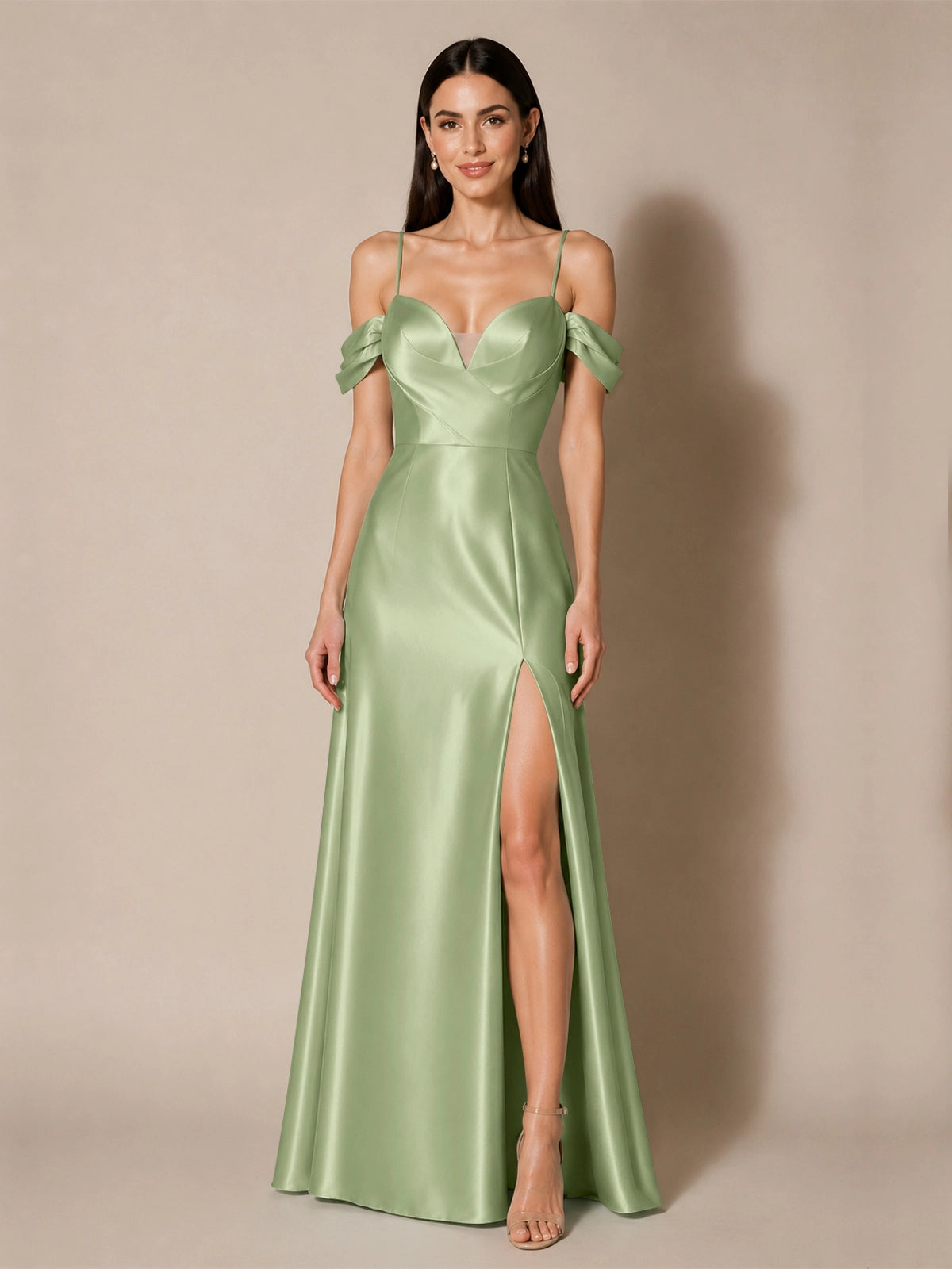 Silk-like Bridesmaid Dress with Cold Neckline 