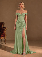Silk-like Prom Dress with Crystal Detailing 