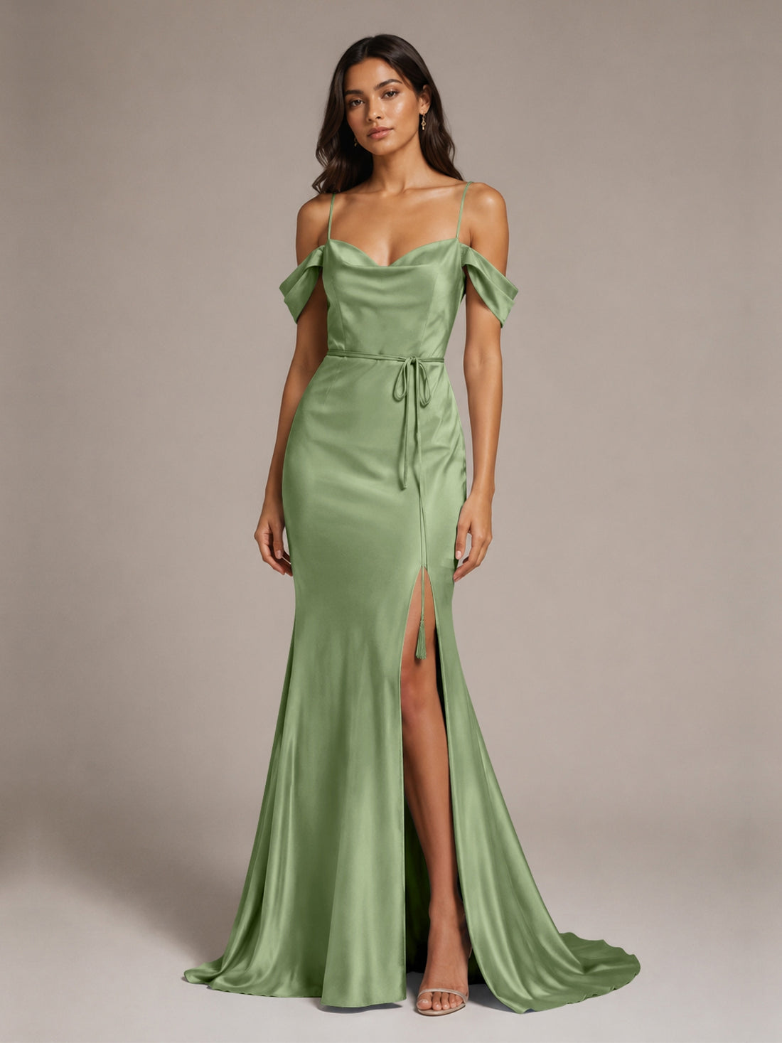 Mermaid Bridesmaid Dress with Tie Waist Sash