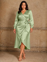 Silk-like Mother of the Bride Dress with Self-Tie Sash-Plus Size 