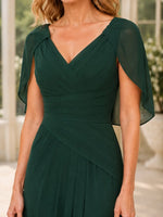 Chiffon Cape Sleeves Mother of the Bride Dress