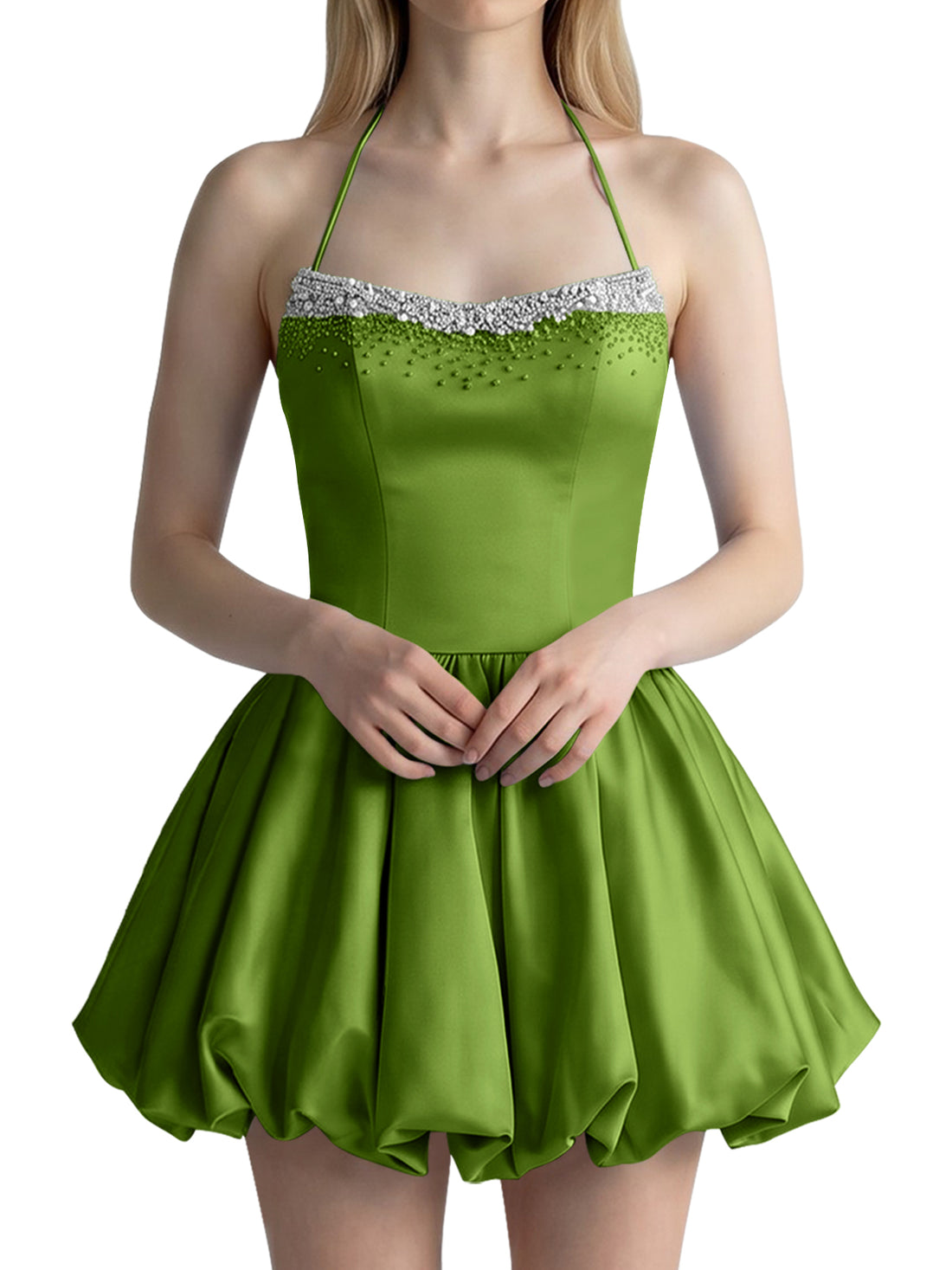 Beading Bubble Hem Mini Dress 