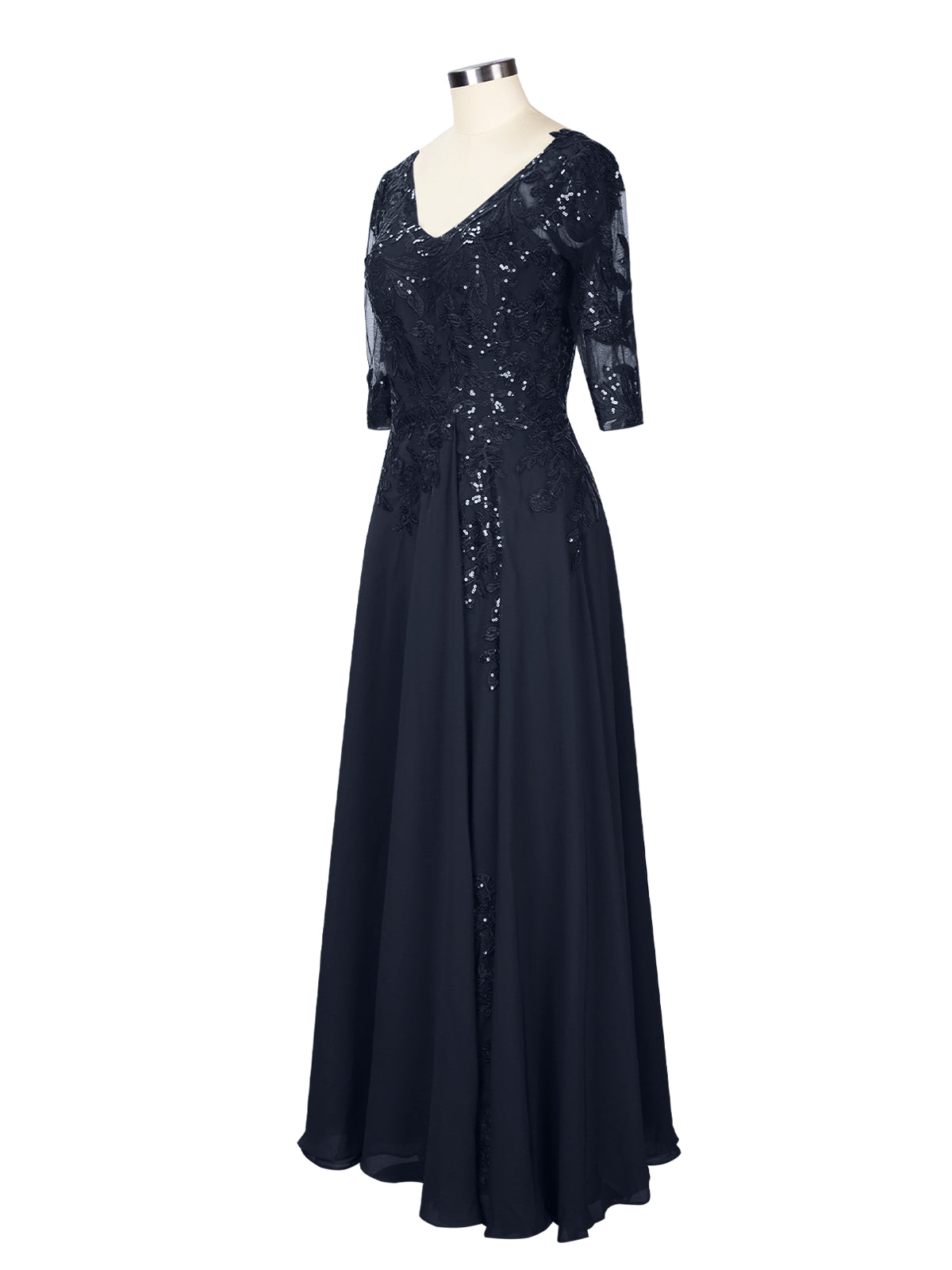 Applique V-Neck Chiffon Dress 