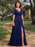 Surplice Neckline Mother of the Bride Dress with Slit 