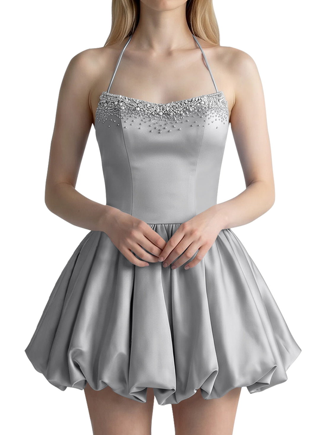 Beading Bubble Hem Mini Dress 