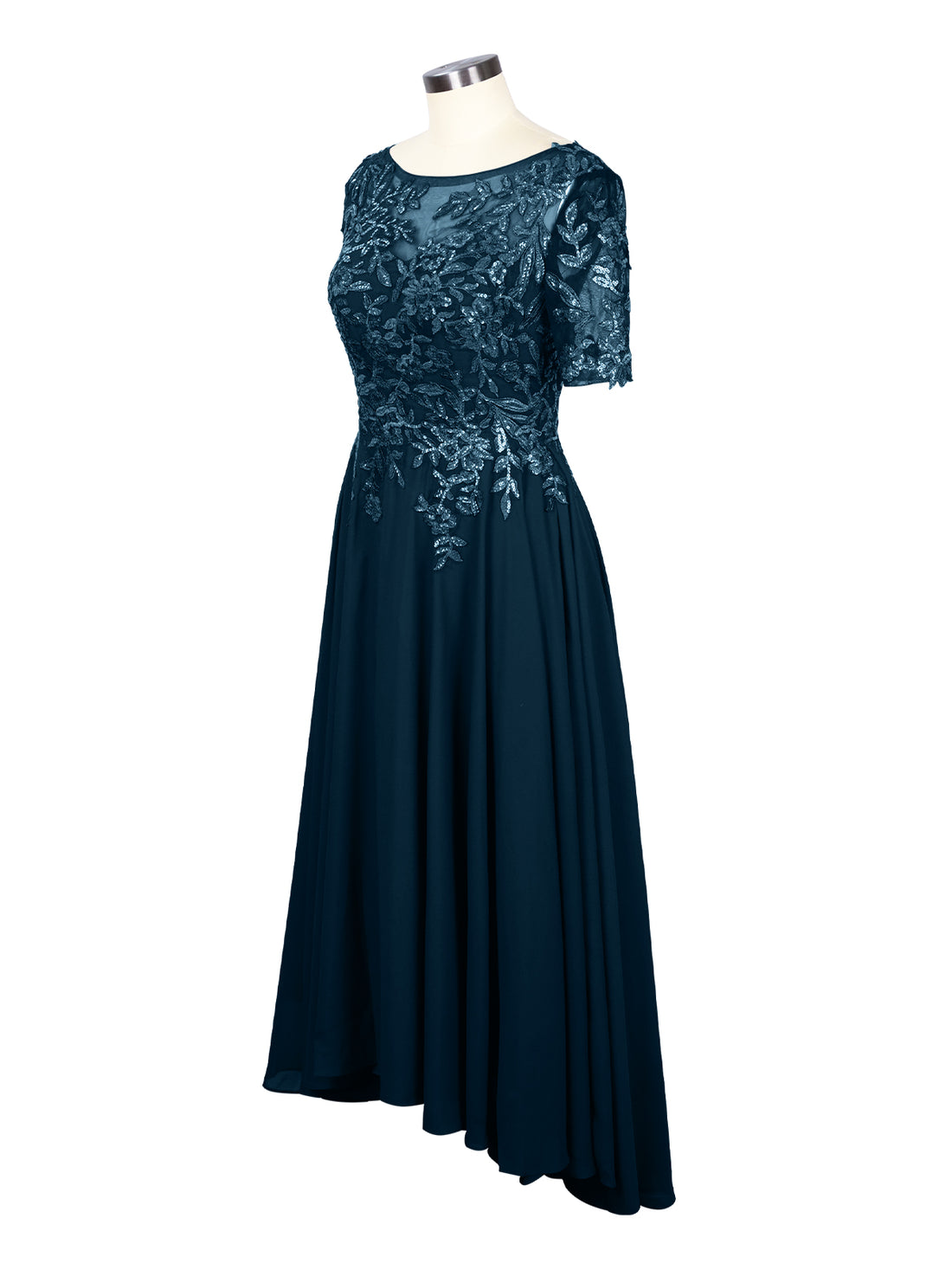 Applique Half Sleeves Chiffon Dress 