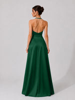 Satin Bridesmaid Dress with Illusion Halter Neck