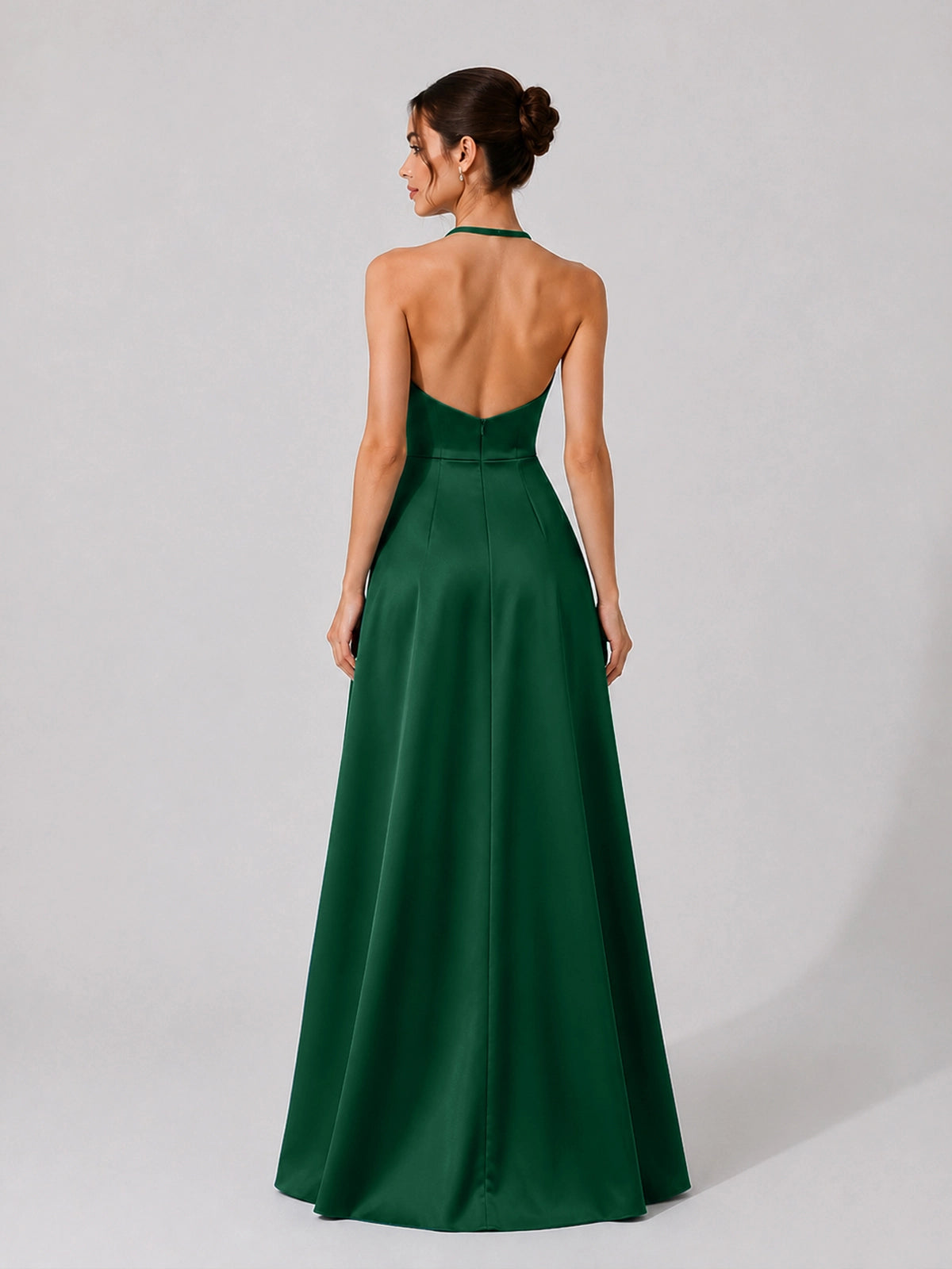 Satin Bridesmaid Dress with Illusion Halter Neck