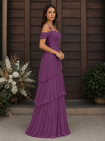 Chiffon Bridesmaid Dress with Cold-Shoulder