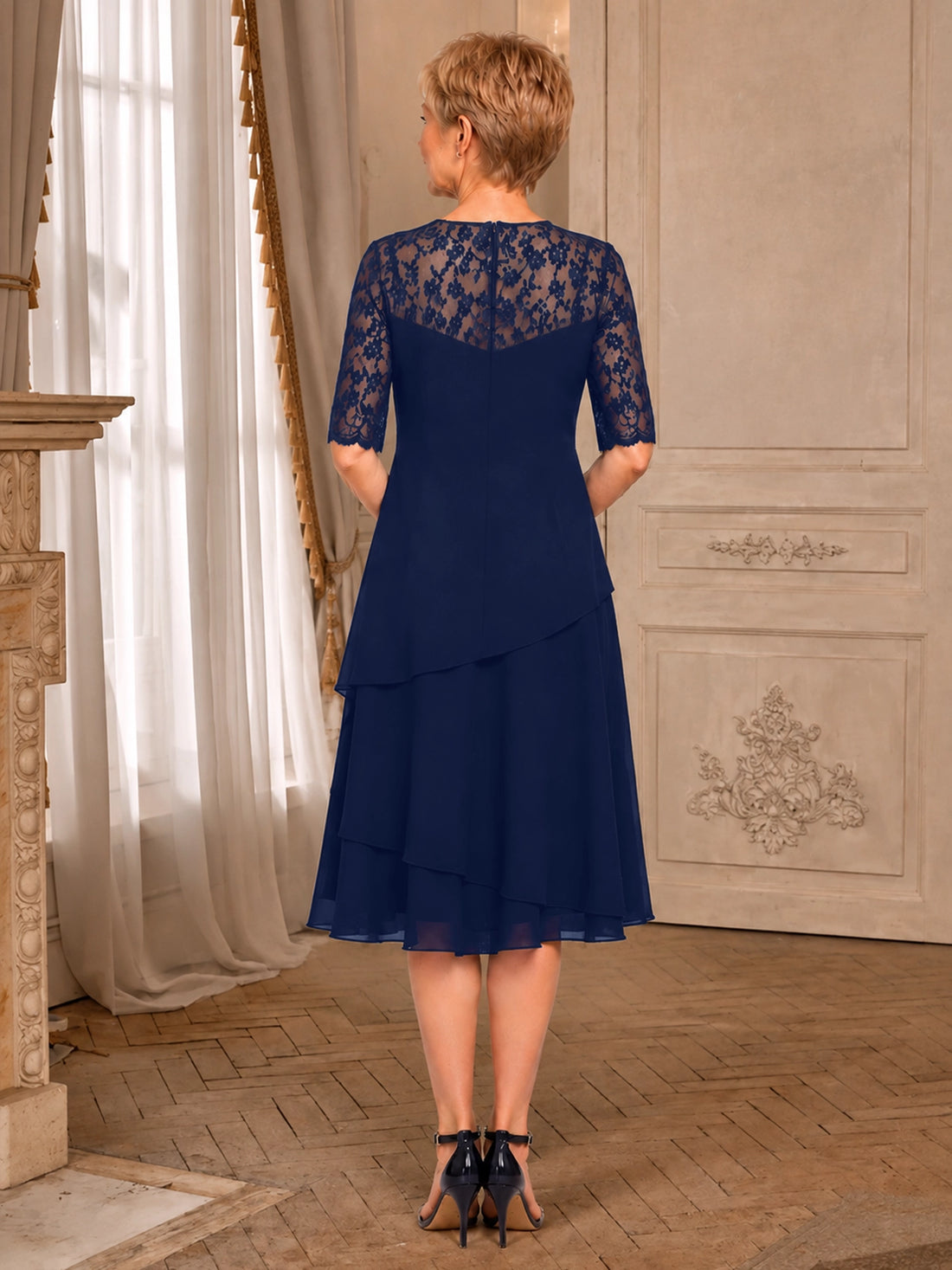 A-line Mother of the Bride Dress with Lace Sleeves