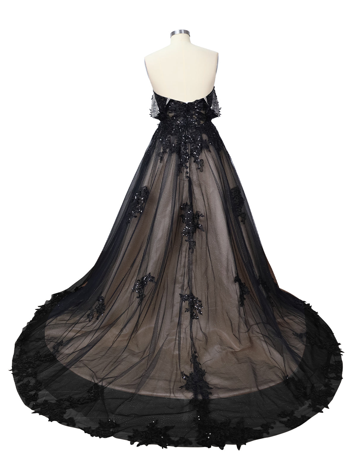 Applique Sequined Tulle Wedding Dress 