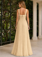 Square Neck Bridesmaid Dress with Pleated Skirt