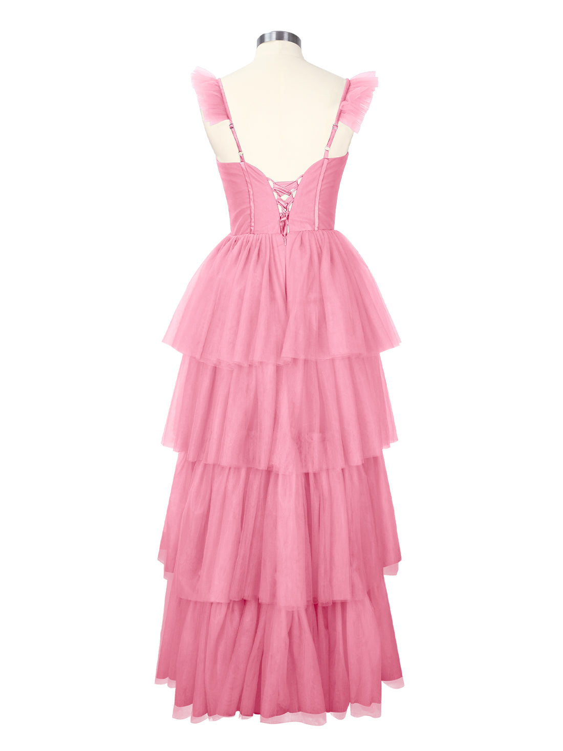 Ruffled Strap Tiered Tulle Bridesmaid Dress 